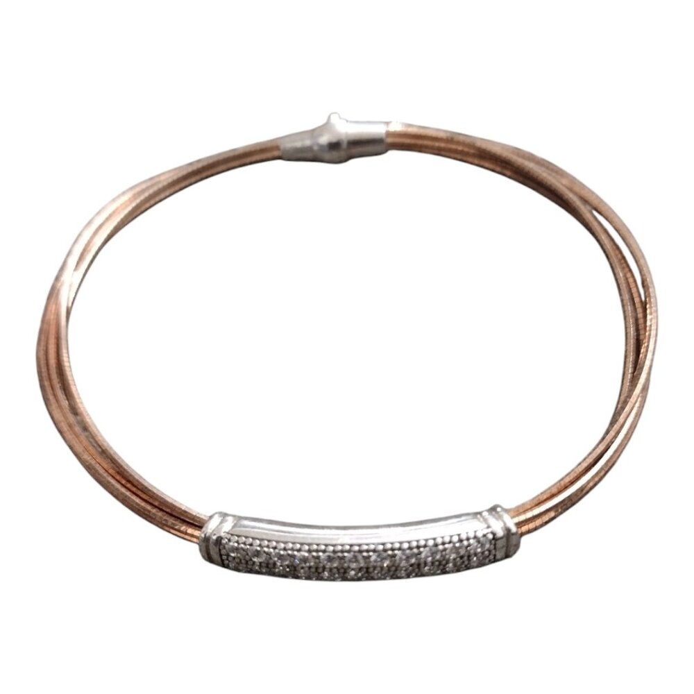 Dyadema Sterling Silver and Rhinestone Cable Bracelet - Picture 3 of 3